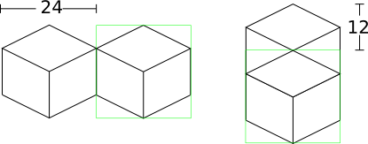 Two blocks horizontally positioned are offset by 24 pixels on the X axis.